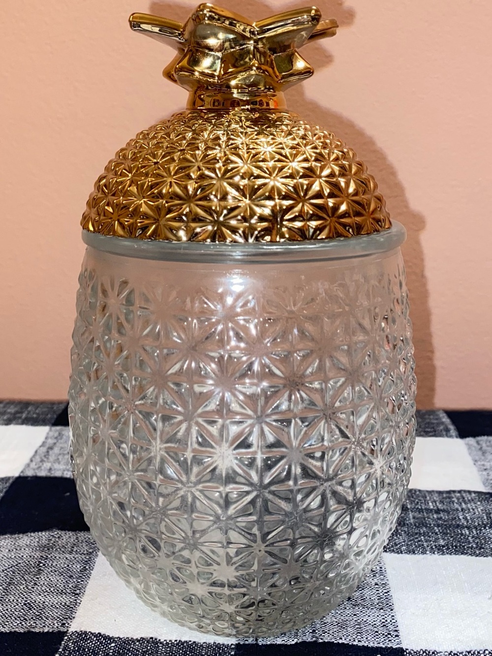 PINEAPPLE COCKTAIL GLASS w/Metallic Gold Lid 18 oz Diamond Cut Pattern
